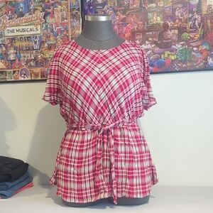 Chic Red Plaid Women's Blouse